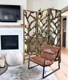 Rustic Earthy Wood Root Three Panel Room Divider Screen - Homeroots - Flyclothing LLC