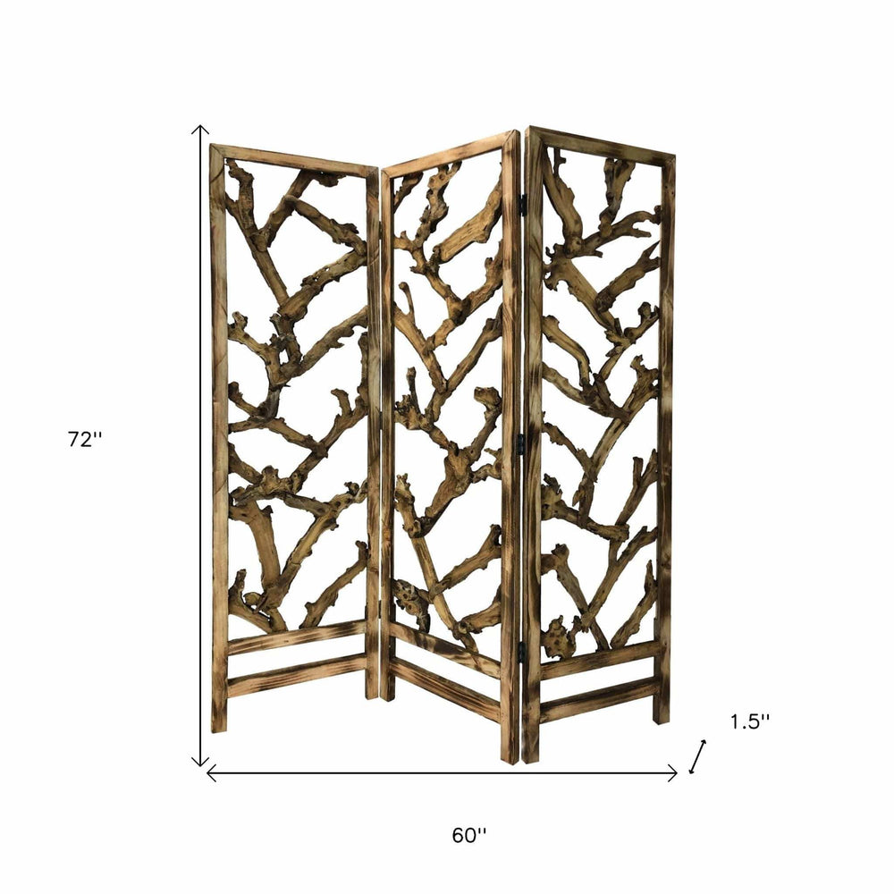 Rustic Earthy Wood Root Three Panel Room Divider Screen - Homeroots - Flyclothing LLC