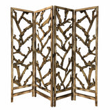 84" Brown Solid WoodFolding Four Panel Screen Room Divider - Homeroots