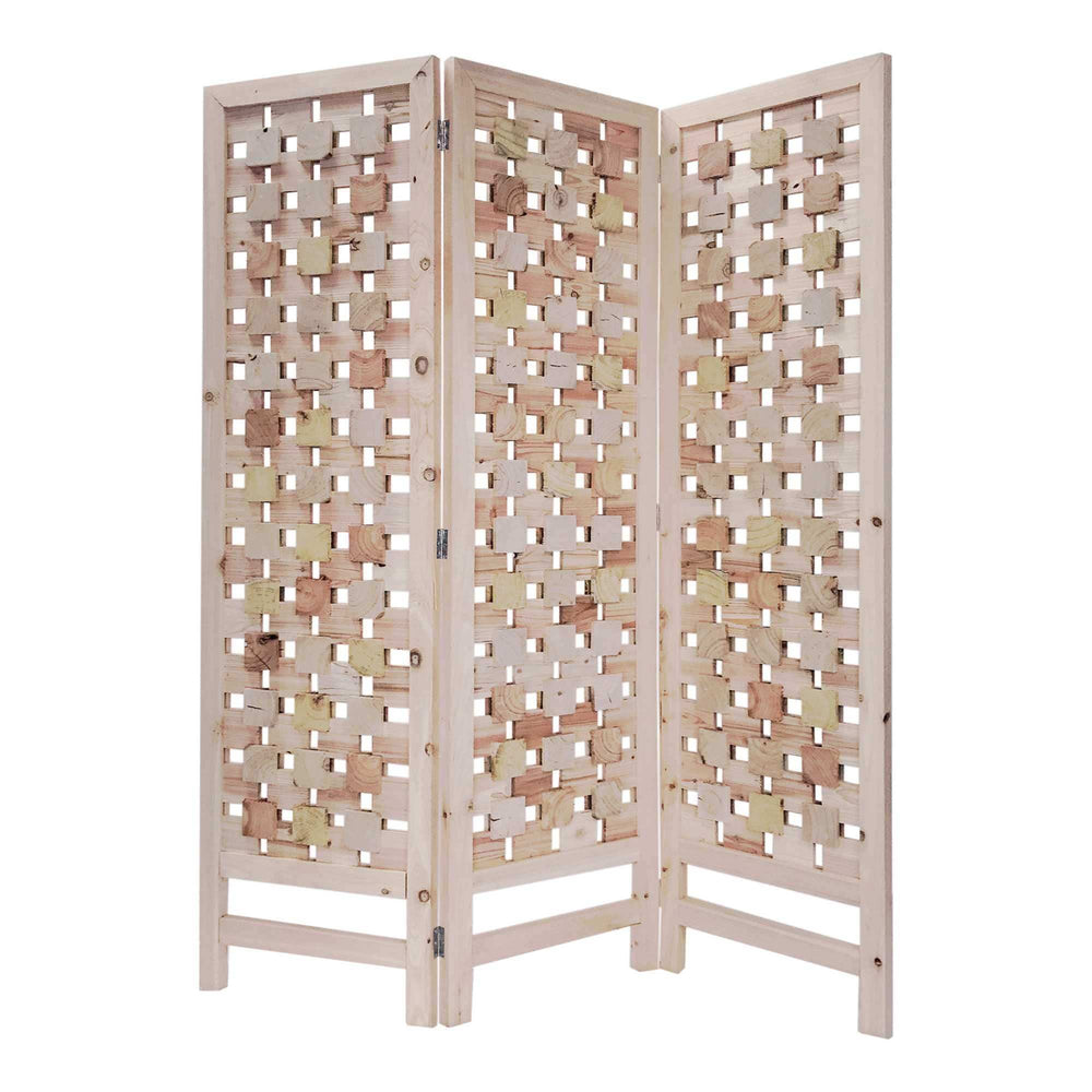3 Panel Pink Room Divider With Cut Square Wood Design - Homeroots - Flyclothing LLC