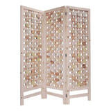 3 Panel Pink Room Divider With Cut Square Wood Design - Homeroots - Flyclothing LLC