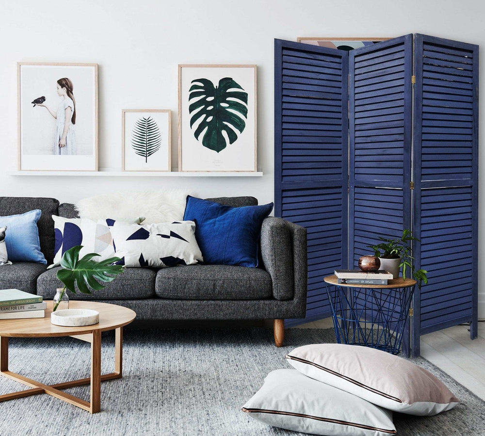 3 Panel Dark Blue Shutter Screen Room Divider - Homeroots - Flyclothing LLC