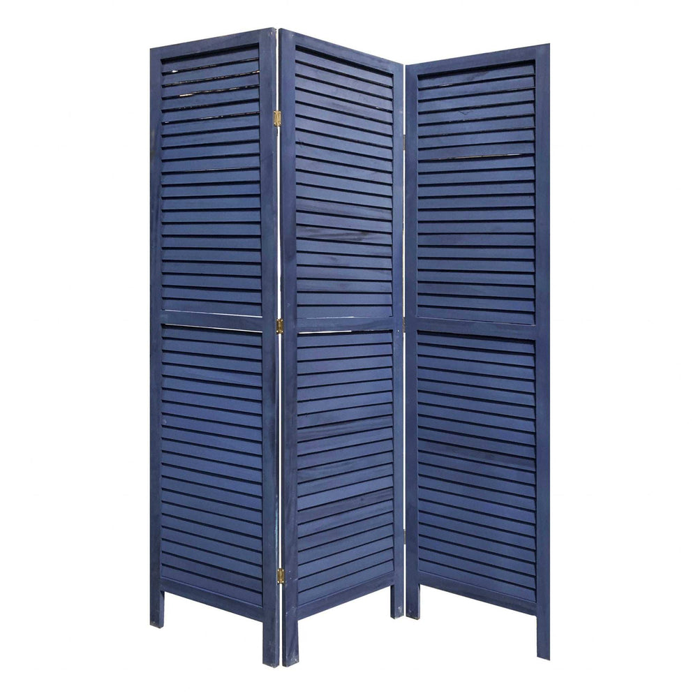 3 Panel Dark Blue Shutter Screen Room Divider - Homeroots - Flyclothing LLC