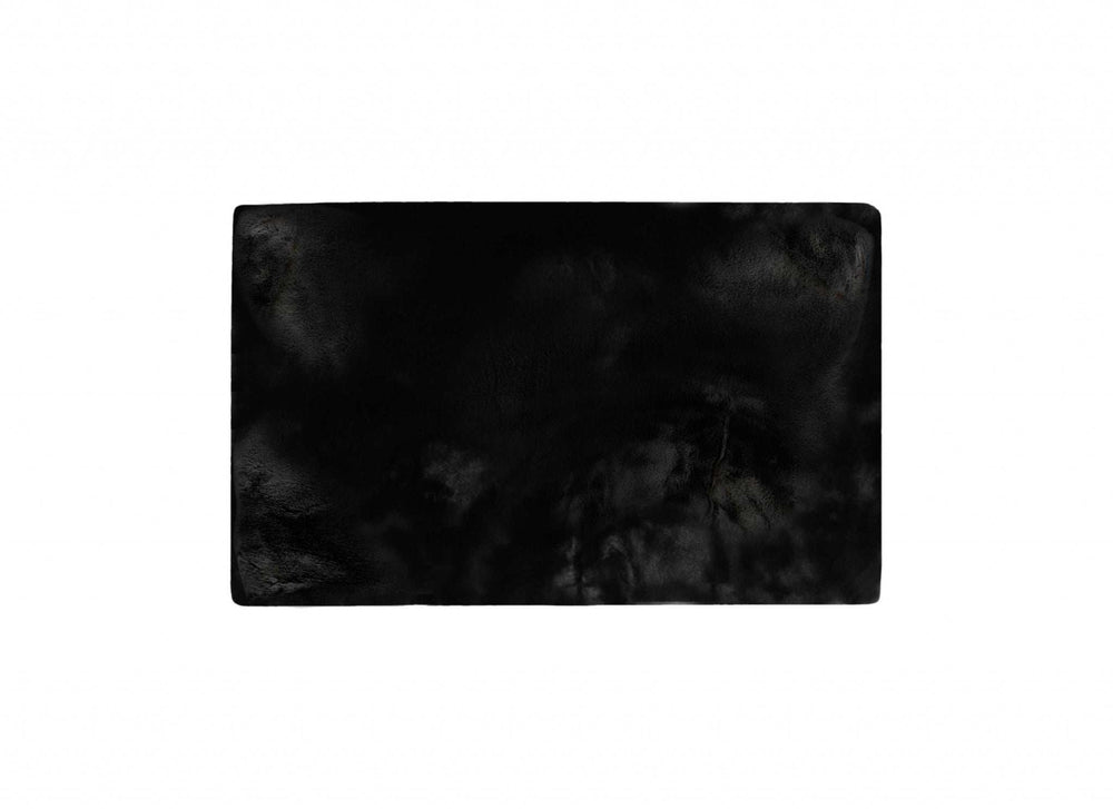 Luxe Faux Rabbit Fur Rectangular Rug 3' X 5' - Black - Homeroots - Flyclothing LLC