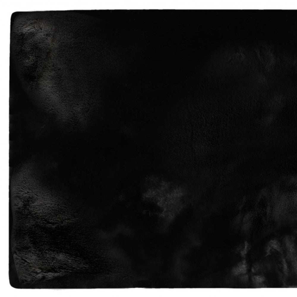 Luxe Faux Rabbit Fur Rectangular Rug 3' X 5' - Black - Homeroots - Flyclothing LLC