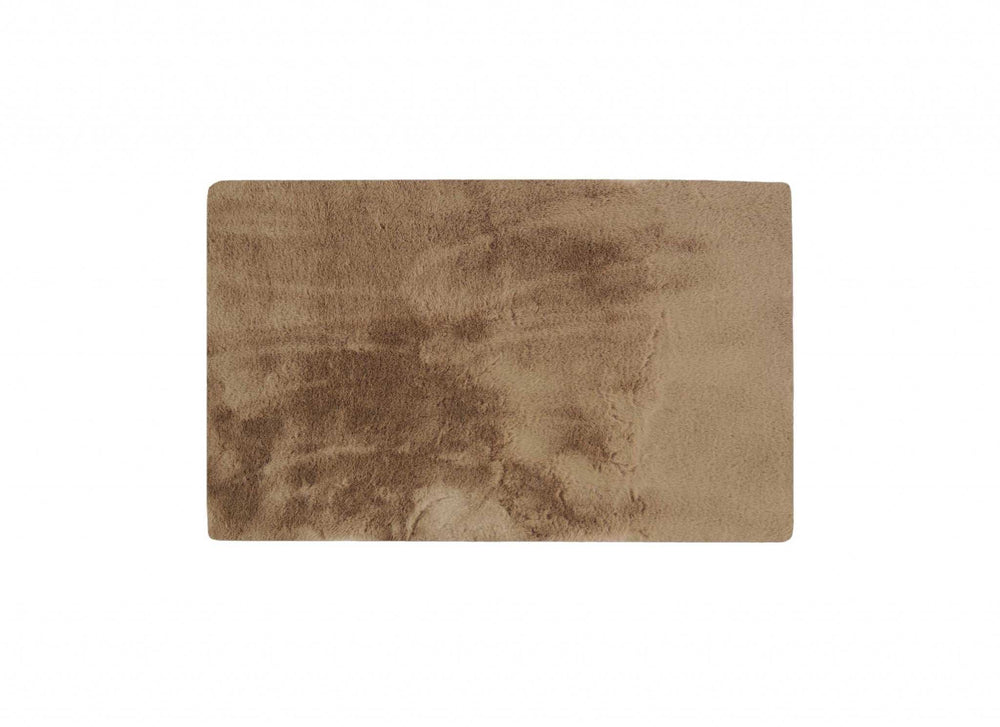 Luxe Faux Rabbit Fur Rectangular Rug 3' X 5' - Taupe - Homeroots - Flyclothing LLC