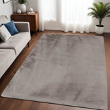 Luxe Faux Rabbit Fur Rectangular Rug 5' X 8' - Grey - Homeroots - Flyclothing LLC