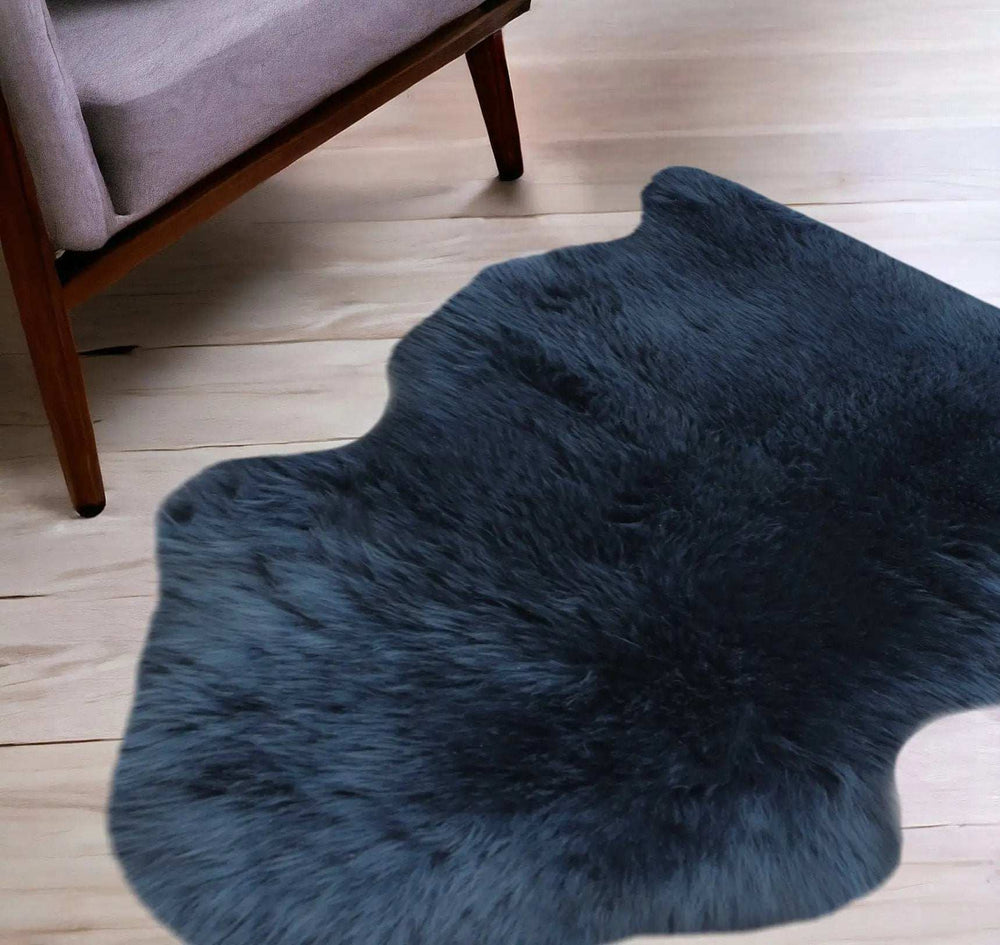 2' X 3' Navy New Zealand Natural Sheepskin Rug - Homeroots - Flyclothing LLC