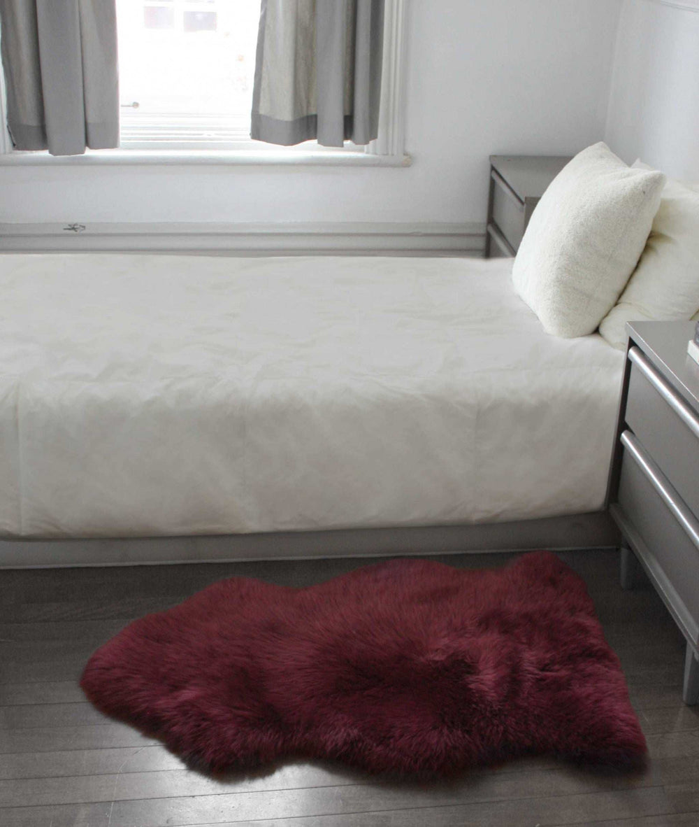 2' X 3' Burgundy New Zealand Natural Sheepskin Rug - Homeroots - Flyclothing LLC