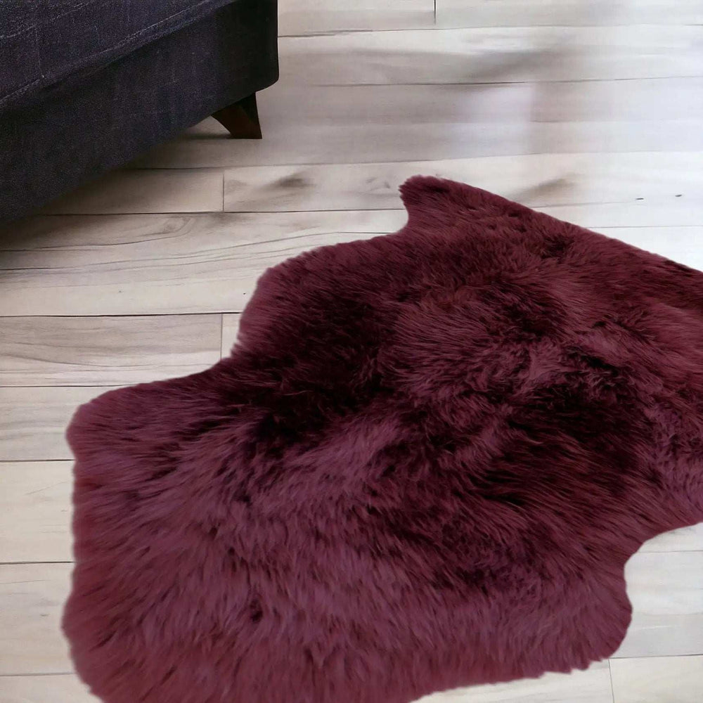 2' X 3' Burgundy New Zealand Natural Sheepskin Rug - Homeroots - Flyclothing LLC
