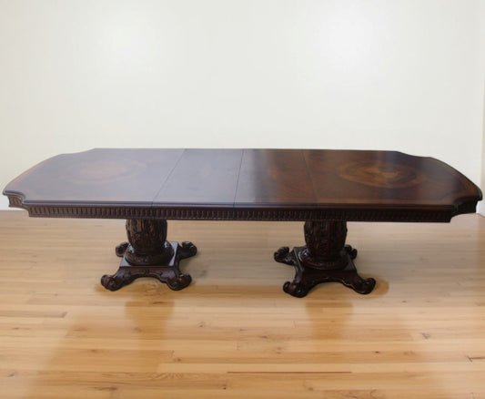 136" Brown Solid Wood And Solid Manufactured Wood Double Pedestal Base Dining Table - Homeroots