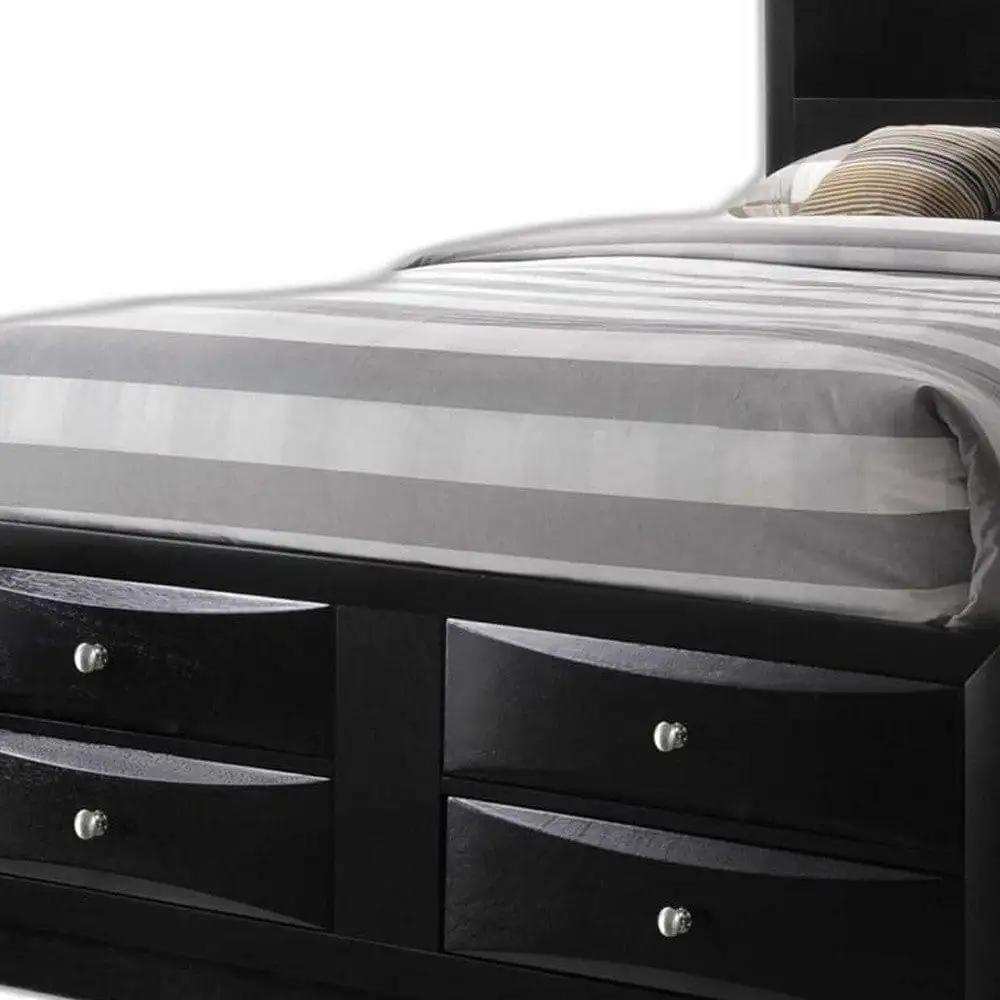 Black Multii-Drawer Wood Platform King Bed With Pull Out Tray - Homeroots - Flyclothing LLC