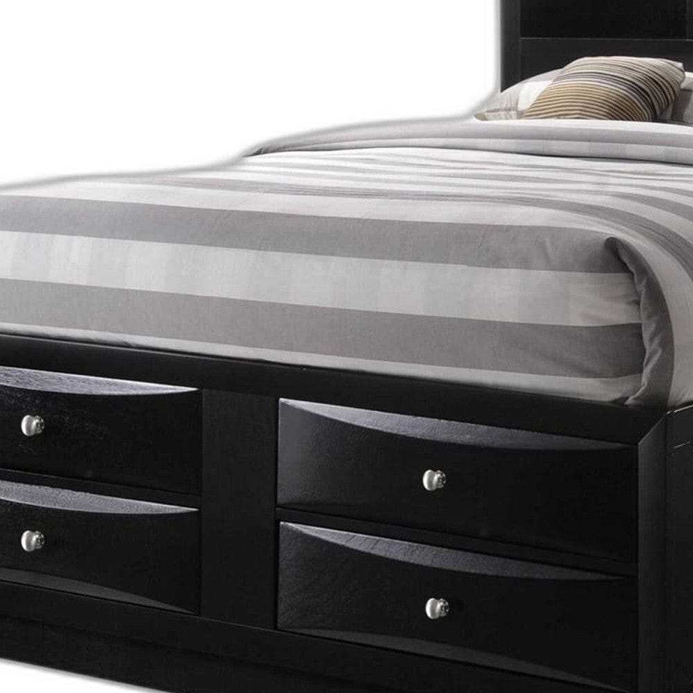 Black Multi-Drawer Queen Bed With Bookcase Headboard - Homeroots - Flyclothing LLC