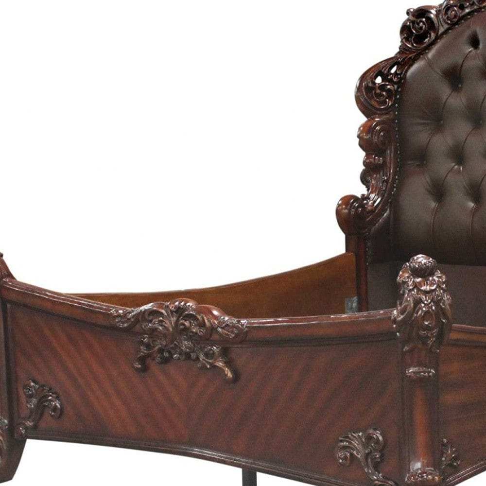 Dark Brown and Cherry Blossom Pink Tufted Upholstered Faux Leather No Bed - Homeroots - Flyclothing LLC