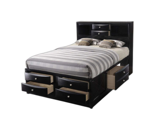 Black Multi-Drawer Wood Platform Full Bed With Pull Out Tray - Homeroots - Flyclothing LLC
