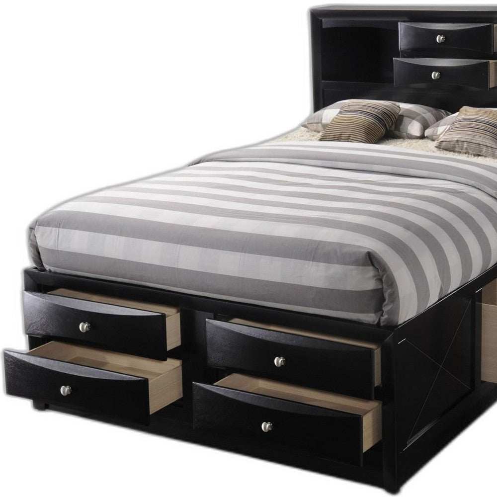Black Multi-Drawer Wood Platform Full Bed With Pull Out Tray - Homeroots - Flyclothing LLC