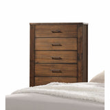 48" Oak Finish 5 Drawer Chest Dresser With Brass Metal Hardware - Homeroots - Flyclothing LLC