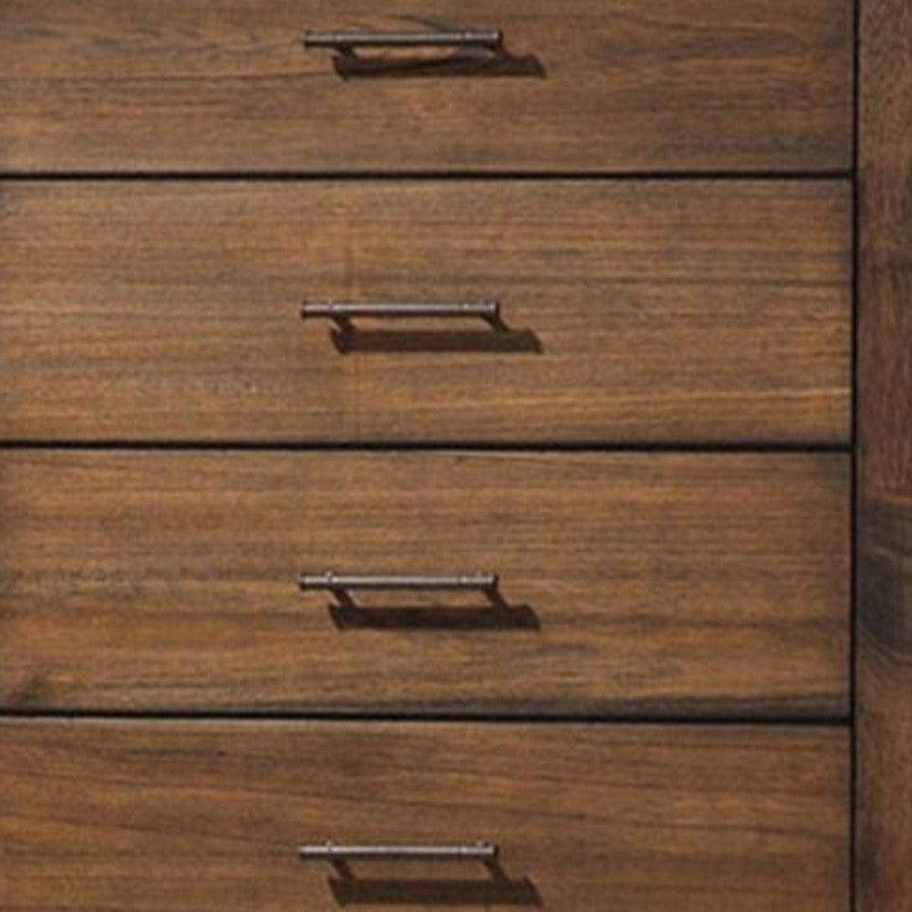 48" Oak Finish 5 Drawer Chest Dresser With Brass Metal Hardware - Homeroots - Flyclothing LLC