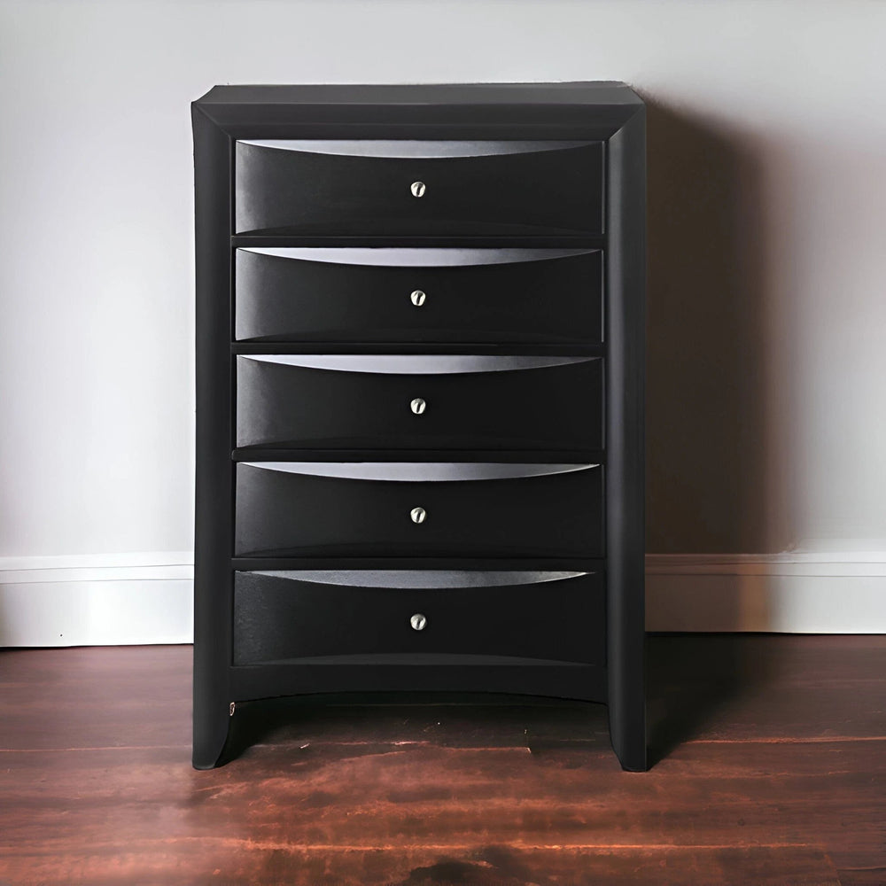 32" Black Solid Wood Five Drawer Standard Chest - Homeroots - Flyclothing LLC