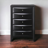 32" Black Solid Wood Five Drawer Standard Chest - Homeroots - Flyclothing LLC