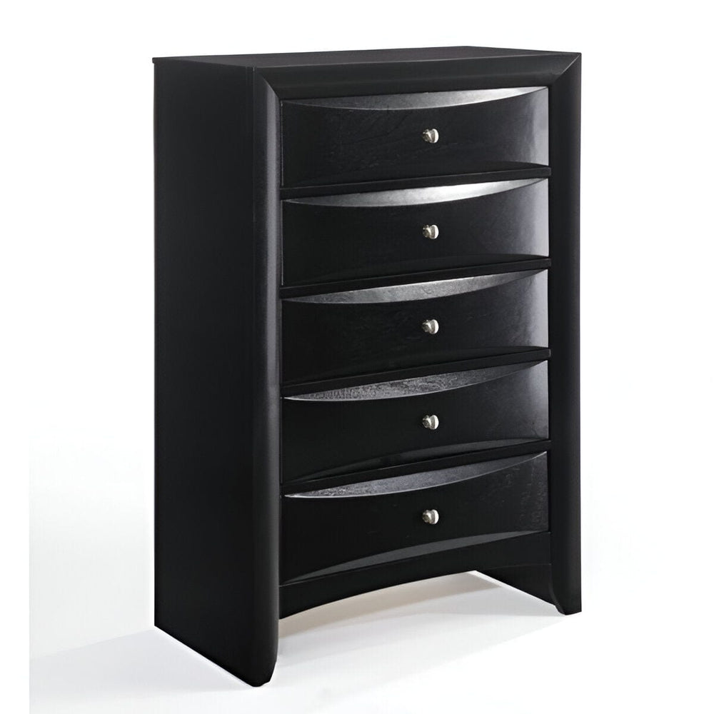 32" Black Solid Wood Five Drawer Standard Chest - Homeroots - Flyclothing LLC