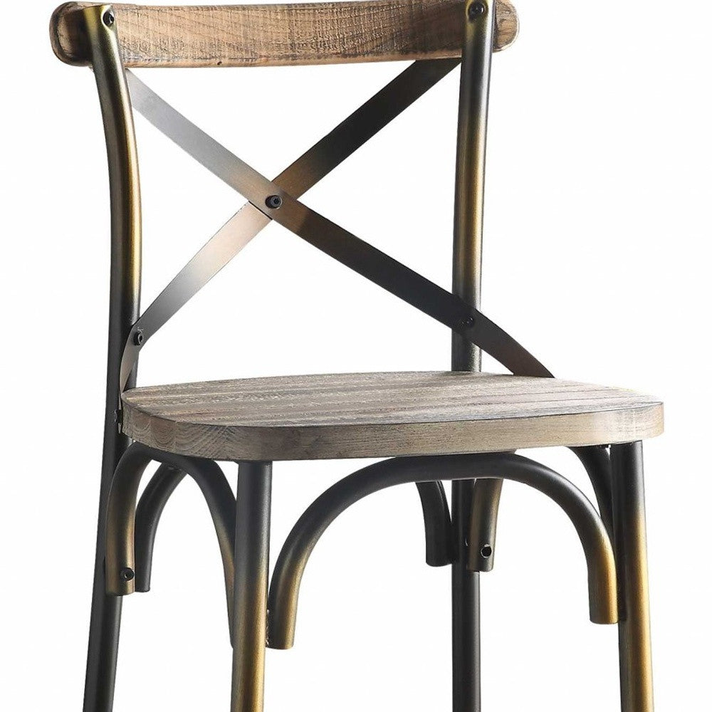 43" Oak And Black and Gold Solid Wood And Metal Bar Height Bar Chair - Homeroots