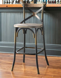 43" Oak And Black and Gold Solid Wood And Metal Bar Height Bar Chair - Homeroots