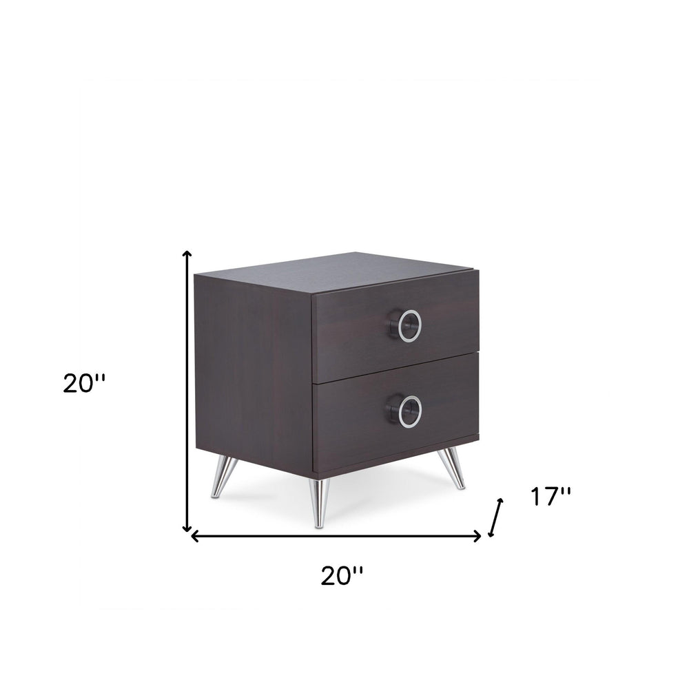 20" Silver And Espresso End Table With Two Drawers - Homeroots