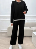 Round Neck Dropped Shoulder Top and Pants Sweater Set - Trendsi - Flyclothing LLC