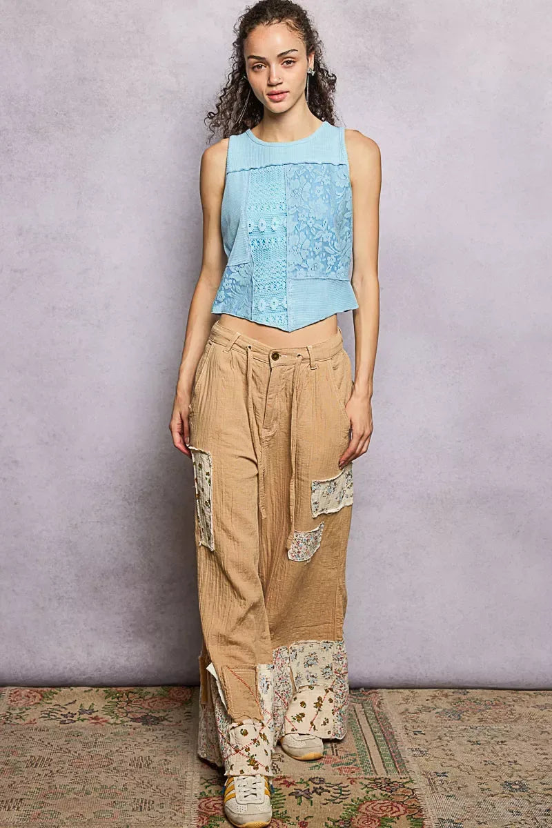 POL Ribbed Round Neck Cropped Tank with Lace Detail - Trendsi - Flyclothing LLC