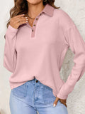 Long Sleeve Thermal Knit Polo Top - Trendsi - Flyclothing LLC