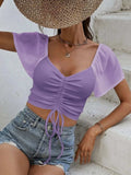 Drawstring Short Sleeve Crop Top - Trendsi - Flyclothing LLC