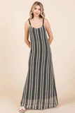 GeeGee Plus Size Striped Scoop Neck Beaded Strap Maxi Cami Dress - Trendsi - Flyclothing LLC