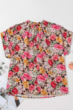 Floral Tie Neck Short Sleeve Blouse - Trendsi - Flyclothing LLC