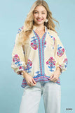 Umgee Boho Floral Print Tunic Blouse - Trendsi - Flyclothing LLC