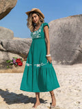 Embroidered Square Neck Cap Sleeve Dress - Trendsi - Flyclothing LLC