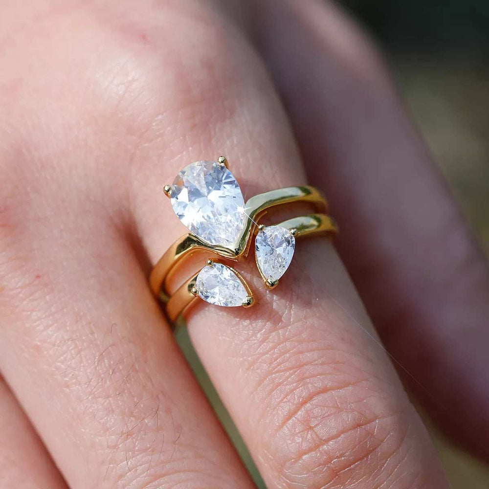 2 Piece 1.75 Carat Moissanite 925 Sterling Silver Teardrop Ring - Trendsi - Flyclothing LLC