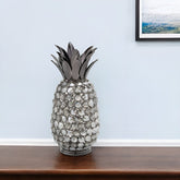 11" Faux Crystal Black And Nickel Pineapple Sculpture - Homeroots