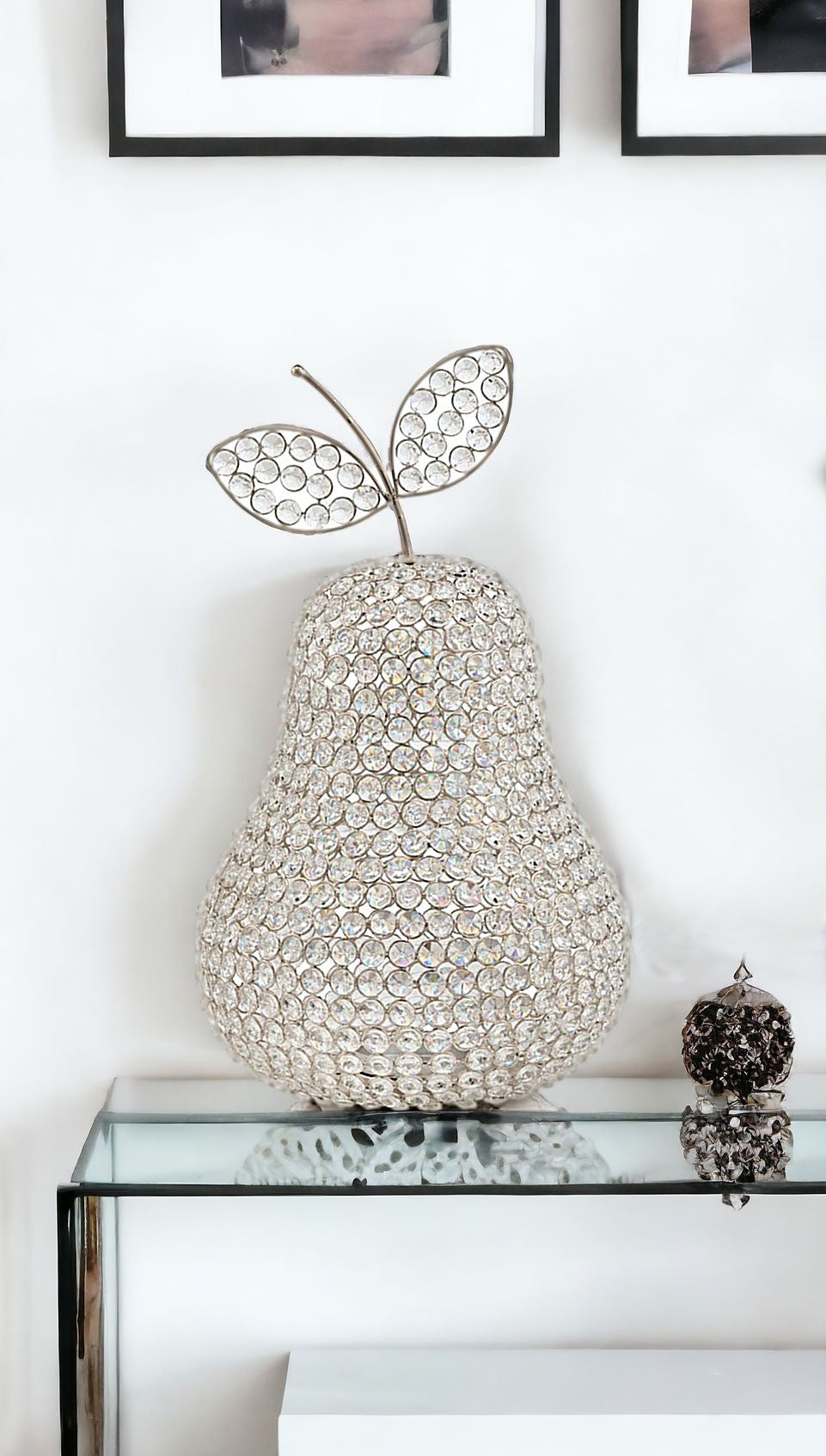18" Silver Faux Crystal and Silver Decorative Pear Tabletop Sculpture - Homeroots