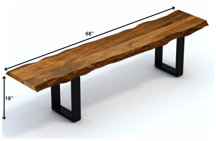 68" Brown and Black Live Edge Solid Wood Dining Bench - Homeroots