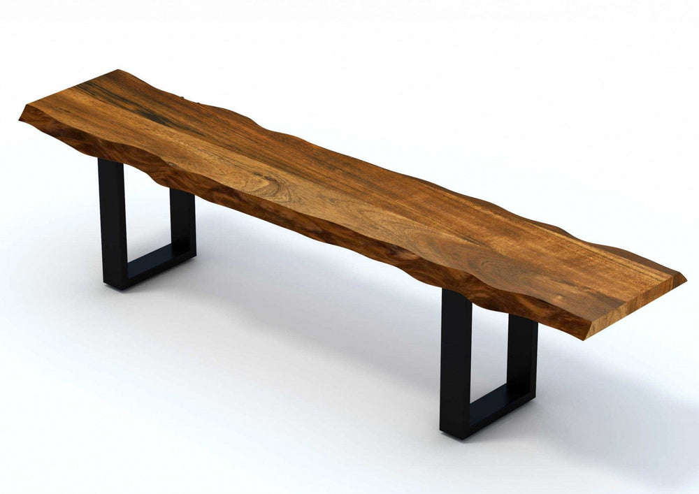 68" Brown and Black Live Edge Solid Wood Dining Bench - Homeroots