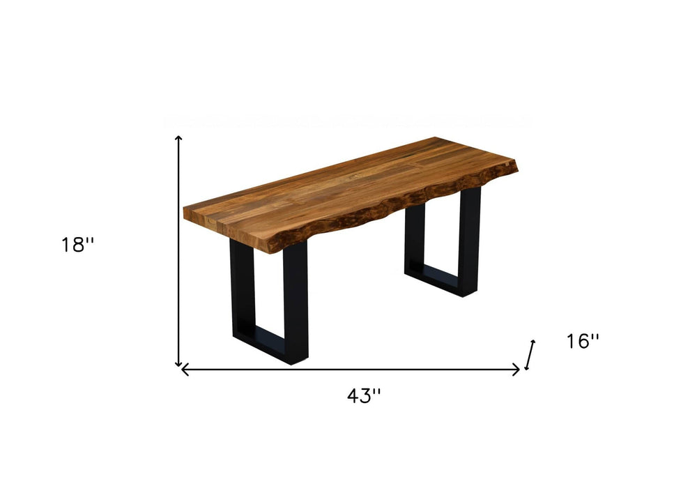 43" Brown and Black Solid Wood Dining Bench - Homeroots