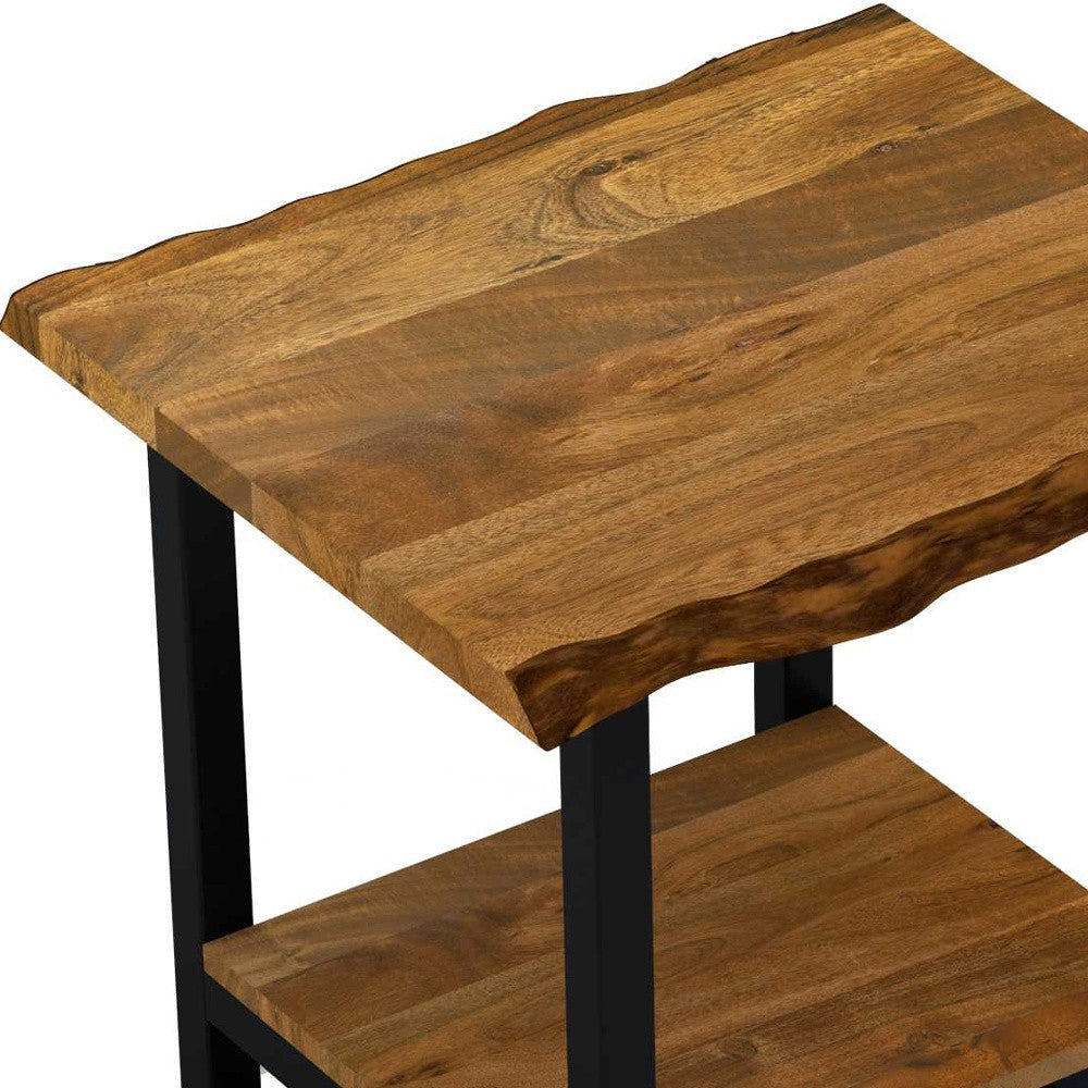 24" Black And Brown Solid Wood And Iron Square End Table With Shelf - Homeroots - Flyclothing LLC