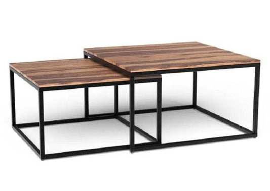 30" Brown And Black Solid Wood And Iron Square Coffee Table - Homeroots