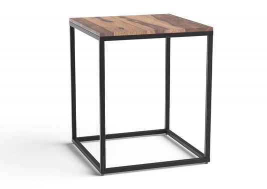 24" Black And Brown Solid Wood And Iron Square End Table - Homeroots