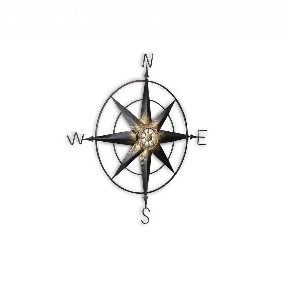 39" Black Rustic Compass Metal Wall Decor - Homeroots - Flyclothing LLC