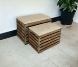 Set of Two Brown Wood Slat and Upholstery Storage Benches With Flip Top - Homeroots - Flyclothing LLC