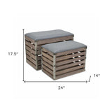 Set Of 2 Rectangular Gray Linen Fabric And Wood Slats Storage Benches - Homeroots - Flyclothing LLC