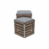 Set Of 2 Square Gray Linen Fabric And Wood Slats Storage Benches - Homeroots - Flyclothing LLC