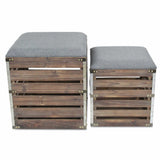 Set Of 2 Square Gray Linen Fabric And Wood Slats Storage Benches - Homeroots - Flyclothing LLC